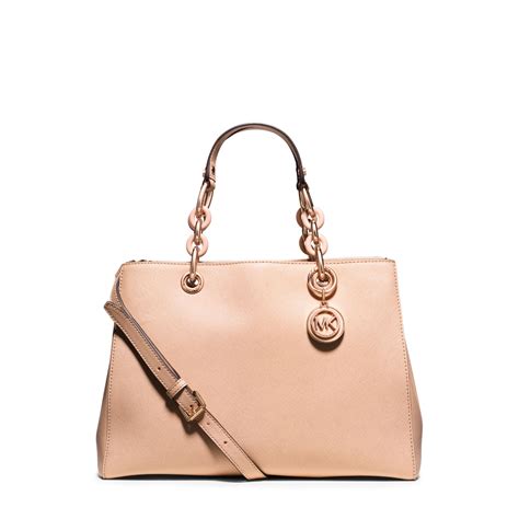 michael kors cynthia medium satchel rose gold|Cynthia Medium Saffiano Leather Satchel .